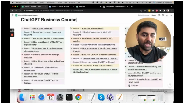 ChatGPT Business Course lessons list