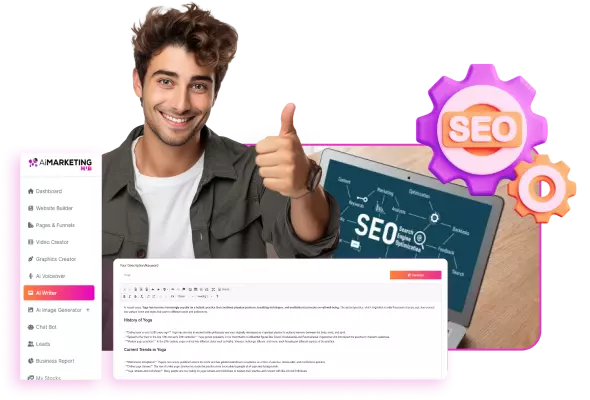 Person thumbs up for SEO and marketing tools