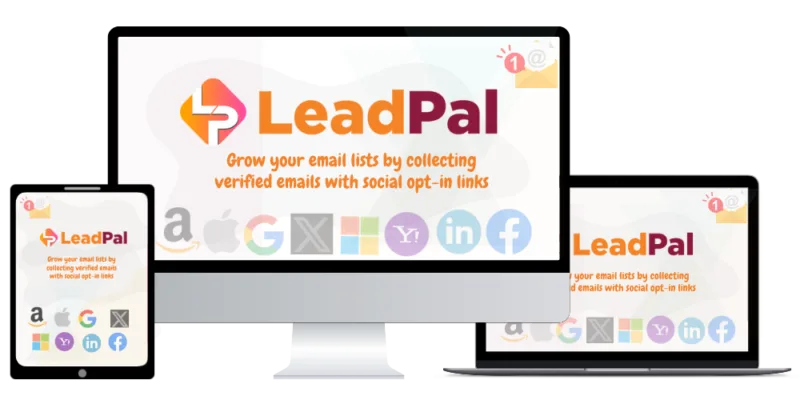 Multiple devices displaying LeadPal email marketing software.